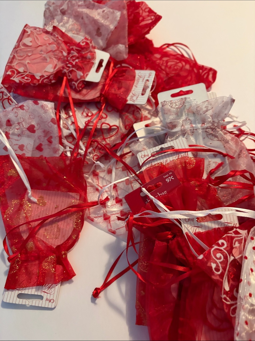 Red Valentine Organza Drawstring Gift Bags - Pack 30 Favor Bags